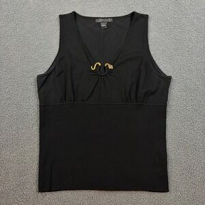 C'est City Tank Top Womens L Black V-Neck Gold Snake Detail Ribbed Knit Shell